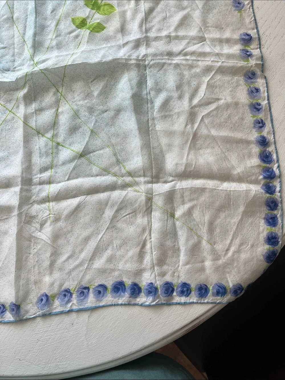Vintage Floral Blue Rose Silk Scarf - Blue & Green